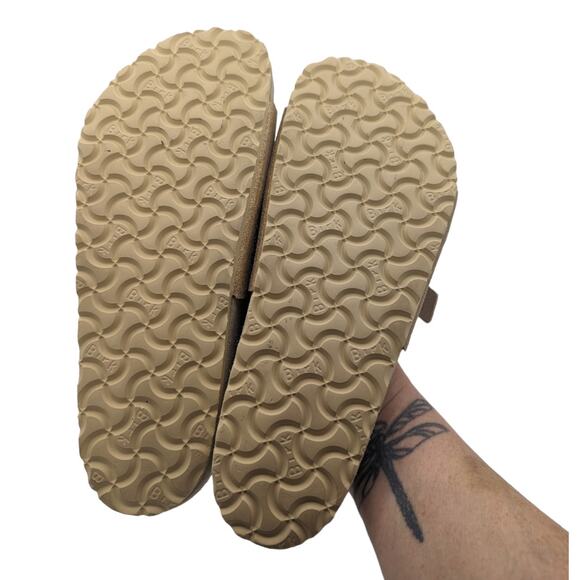 Birkenstock Vaduz Slide Sandal Gold Tone Leather Tan Suede Buckle 41 - Picture 6 of 10